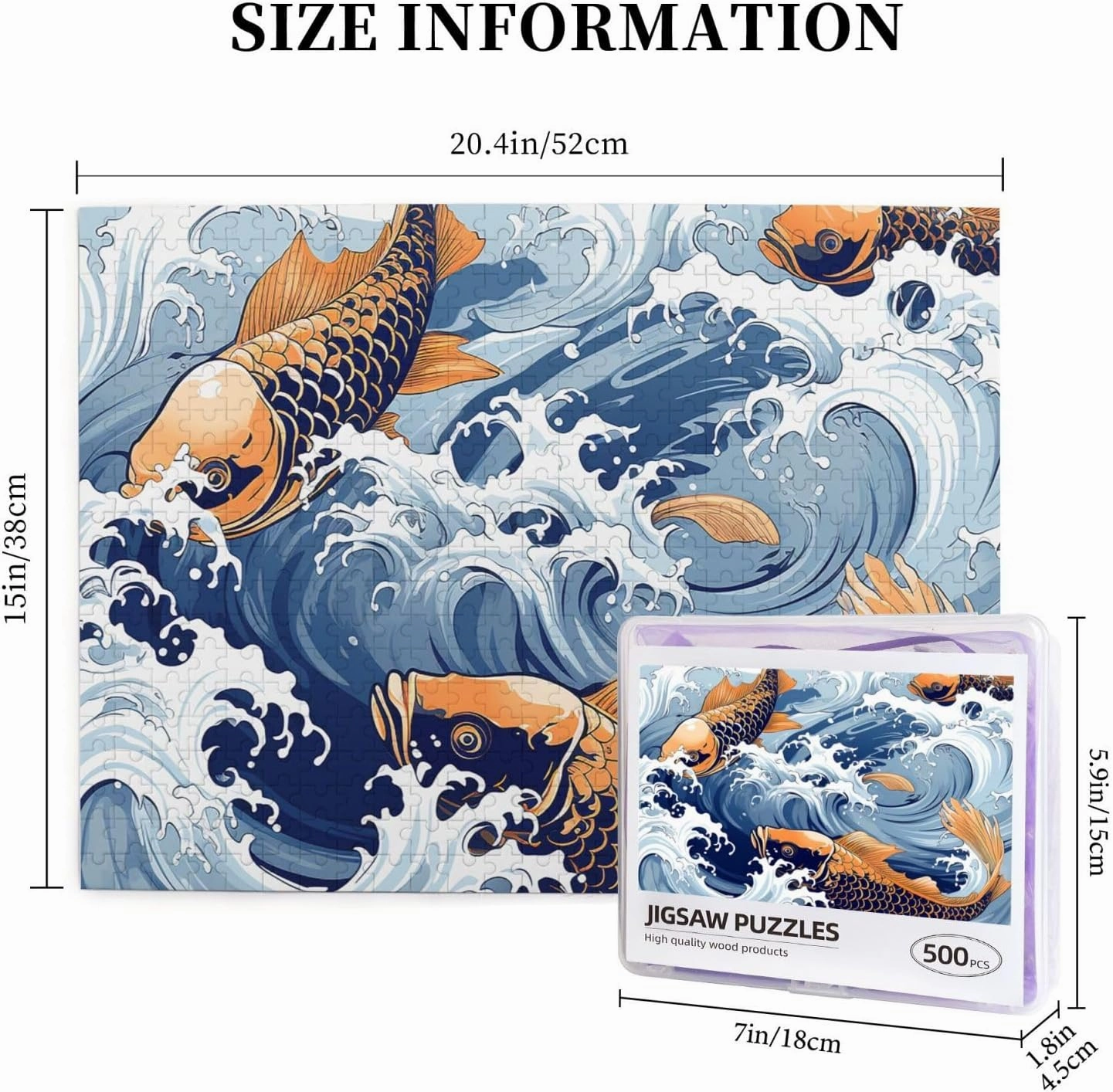 500 Piece Jigsaw Puzzle for Adults Challenging Puzzle for Game Nights Gifts Personalized Picture Puzzle Ocean Wave Fish Custom Wood Puzzle for Family, Finished Size 20.4"x15"