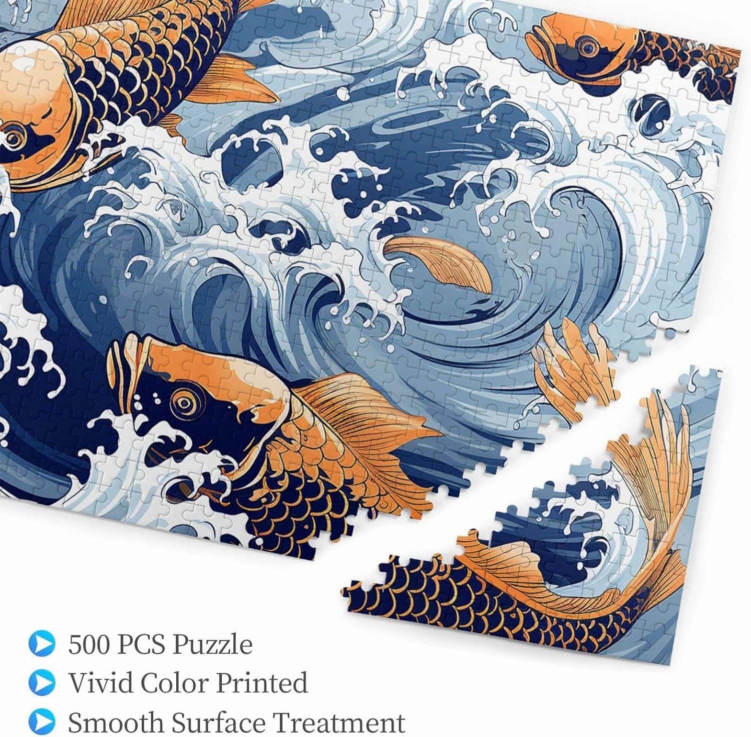 500 Piece Jigsaw Puzzle for Adults Challenging Puzzle for Game Nights Gifts Personalized Picture Puzzle Ocean Wave Fish Custom Wood Puzzle for Family, Finished Size 20.4"x15"