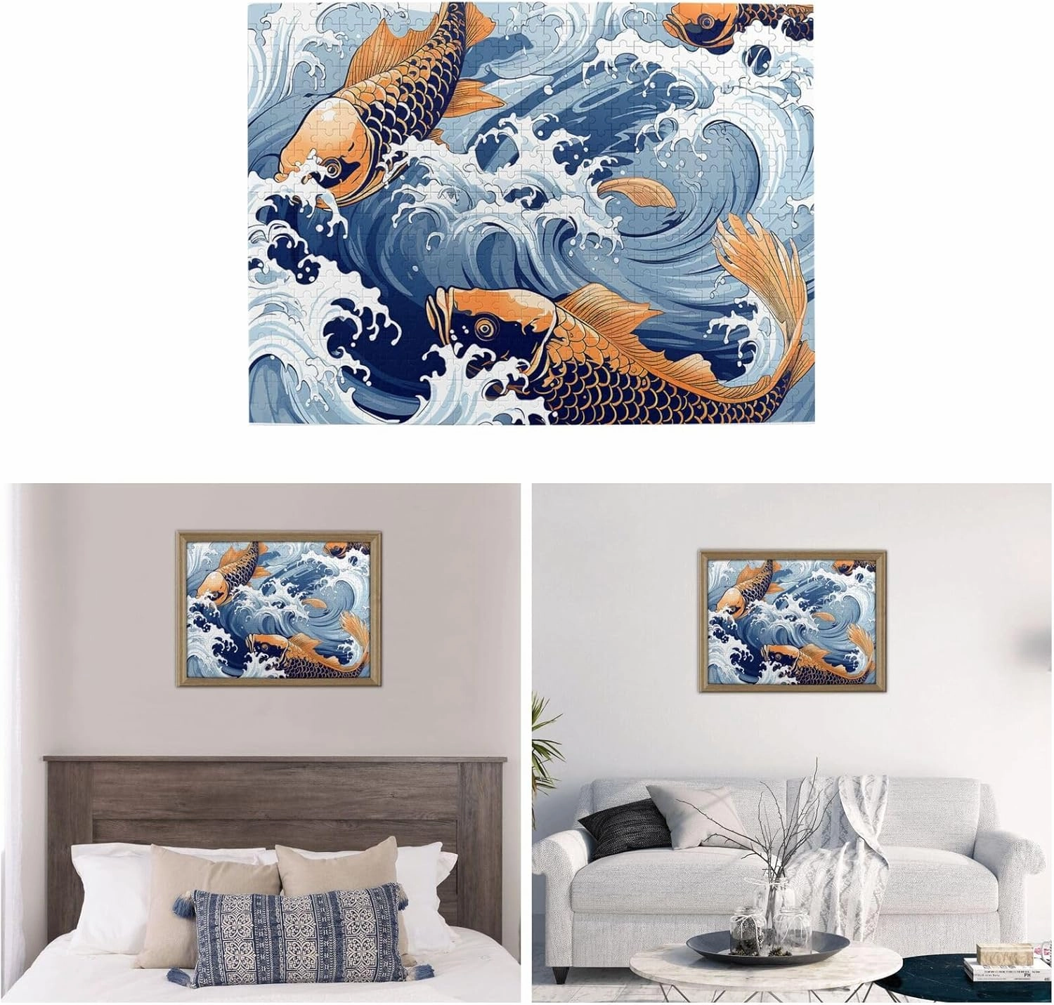500 Piece Jigsaw Puzzle for Adults Challenging Puzzle for Game Nights Gifts Personalized Picture Puzzle Ocean Wave Fish Custom Wood Puzzle for Family, Finished Size 20.4"x15"