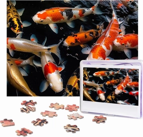 500 Piece Jigsaw Puzzle for Adults Challenging Puzzle Perfect for Game Nights - Japan Fancy Koi Carp Fishes Photo Puzzle Personalized Wooden Puzzle Gifts for Home Decor 20.4" x 15"