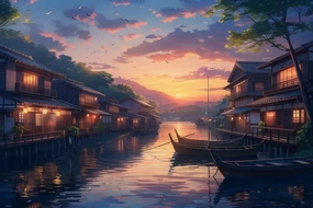 500 Pieces Puzzles for Adults Kids Cool Anime Fishing Village at Dusk Anime Wooden Puzzles Family Decorations Puzzle Game Education Game Parent Child Game Thick Sturdy Hard Challenging Difficult