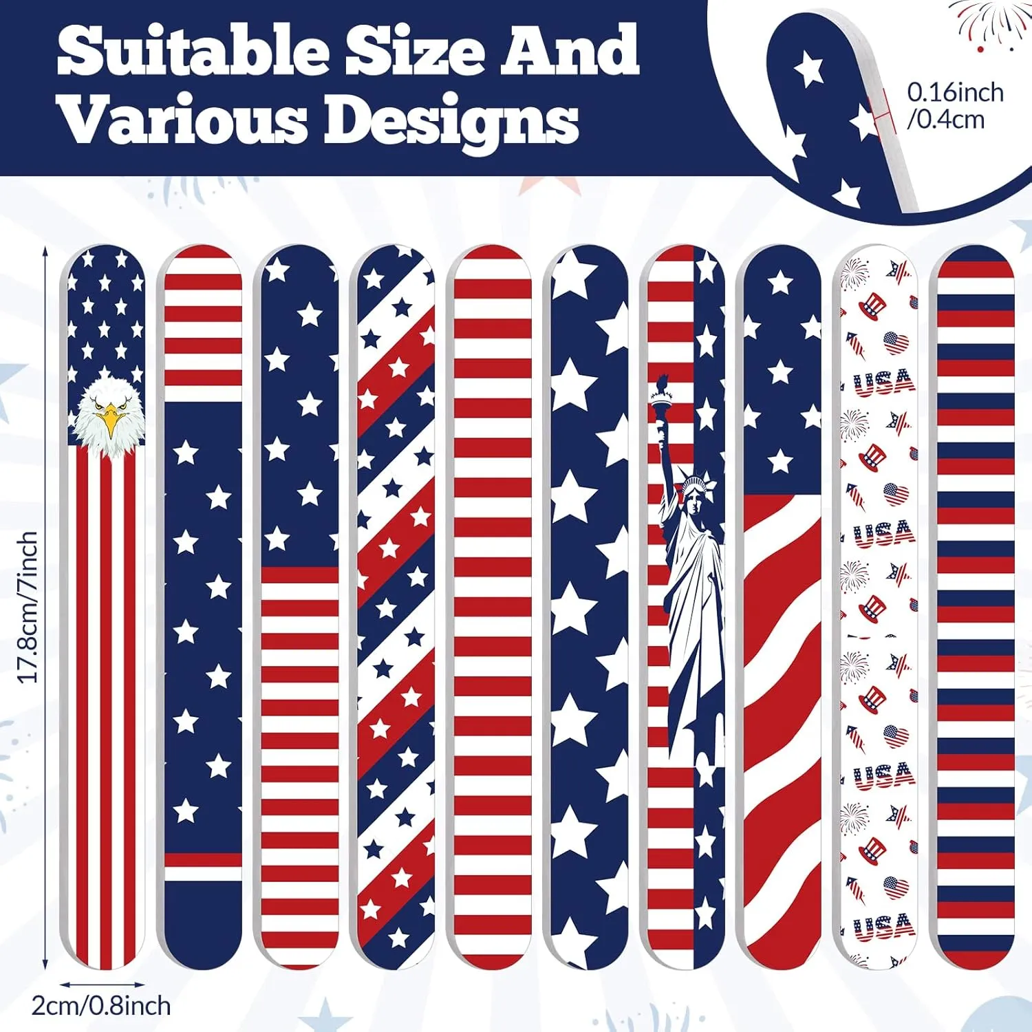 60 Pack 4th of July Nail Files Independence Day Gifts for Women Patriotic American Flag Pattern Emery Boards, Double Sided 180 Grit Professional Fingernails Tool Memorial Day Favors