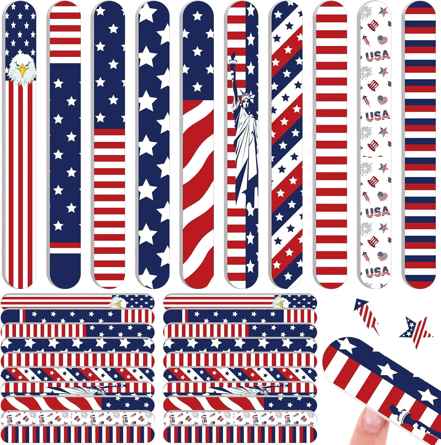 60 Pack 4th of July Nail Files Independence Day Gifts for Women Patriotic American Flag Pattern Emery Boards, Double Sided 180 Grit Professional Fingernails Tool Memorial Day Favors