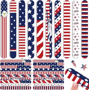 60 Pack 4th of July Nail Files Independence Day Gifts for Women Patriotic American Flag Pattern Emery Boards, Double Sided 180 Grit Professional Fingernails Tool Memorial Day Favors