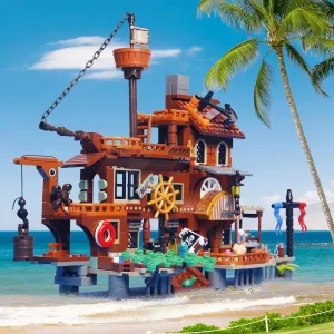 675PCS Island Storm Building Blocks Set,Rebuild and Display Medieval Pirate's Island House and Pirate Ship,Unique Birthday Gift for 6  Kids or Adults