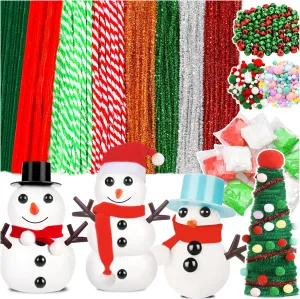 709 Pcs Pipe Cleaners Craft, Christmas Pipe Cleaners Including 400 Pipe Cleaners, 260 Pom Poms Balls, 40 Jingle Bells and 9 Modeling Clay for DIY Arts & Crafts Making and Christmas Decorations