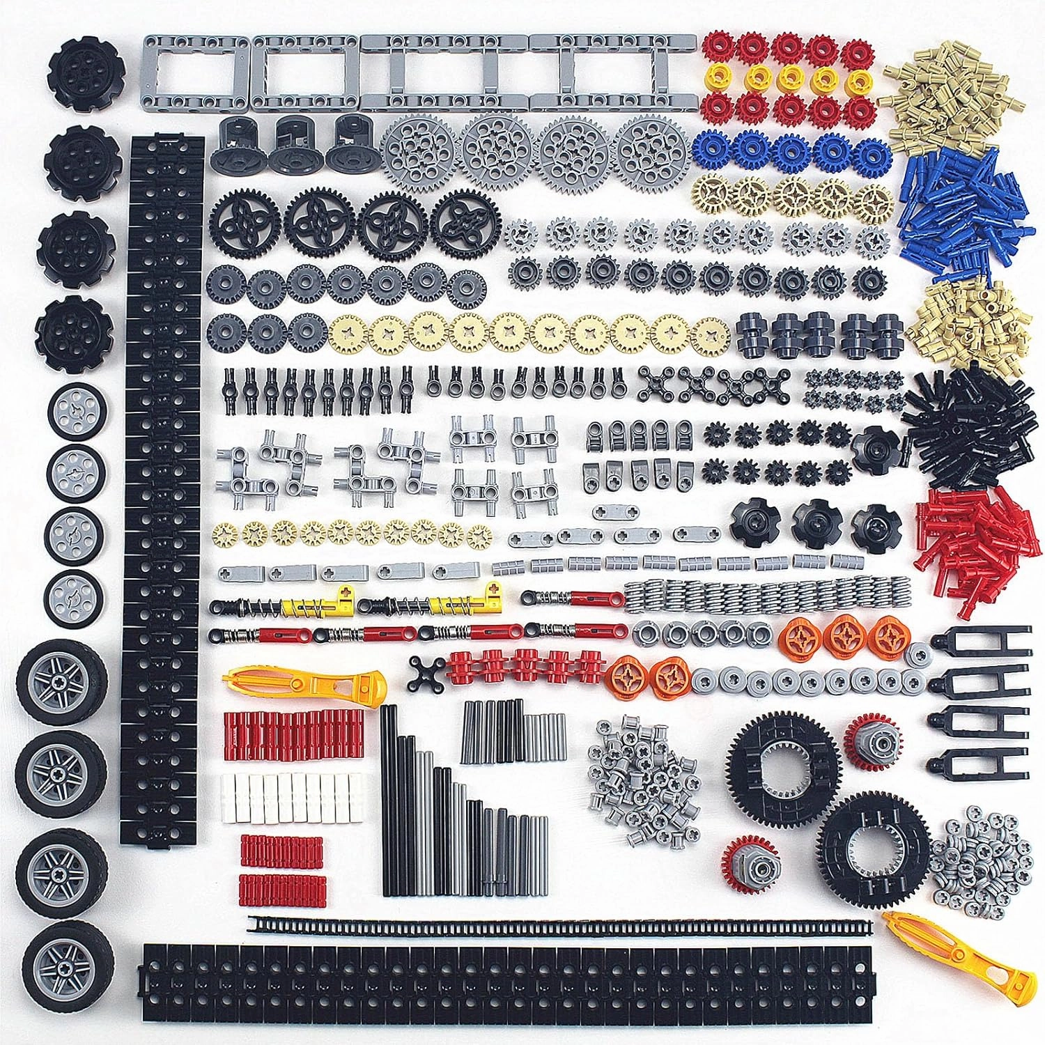 720Pcs Technical Cars Gears Cross Axles Technical Parts Accessories Wheels Connectors Pieces Sets Chain Link Pins Joints Building Block Bricks Shock Absorber MOC Technical Lots Pack Bulk Toys
