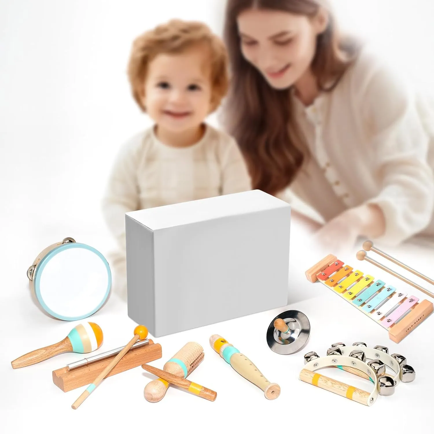 8 in 1 Musical Instruments Set, Montessori Musical Instruments Set, Wooden Musical Set with Tambourine, Xylophone, Meditation Chime, Maracas, Clarinet, Music Set for Education & Birthday Gifts