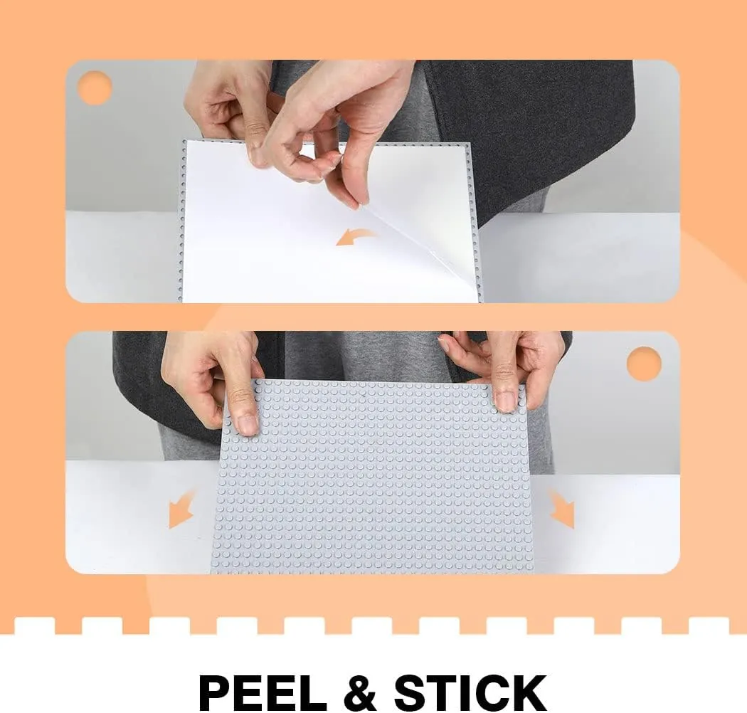 8 Pack Peel-and-Stick Building Baseplates, 10”x10” Classic Building Boards - 100% Compatible with All Major Brands of Toy Building Sets, Sturdy Stacking Play Table Top, Black