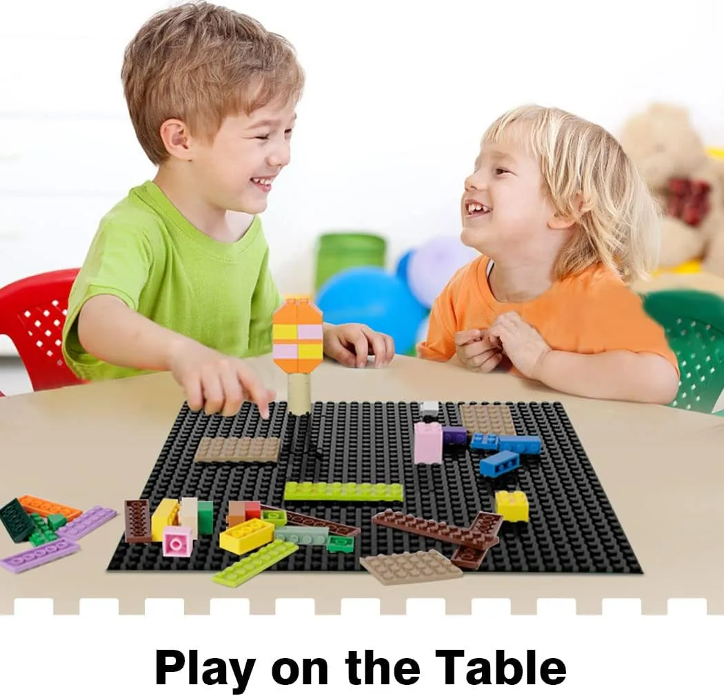 8 Pack Peel-and-Stick Building Baseplates, 10”x10” Classic Building Boards - 100% Compatible with All Major Brands of Toy Building Sets, Sturdy Stacking Play Table Top, Black