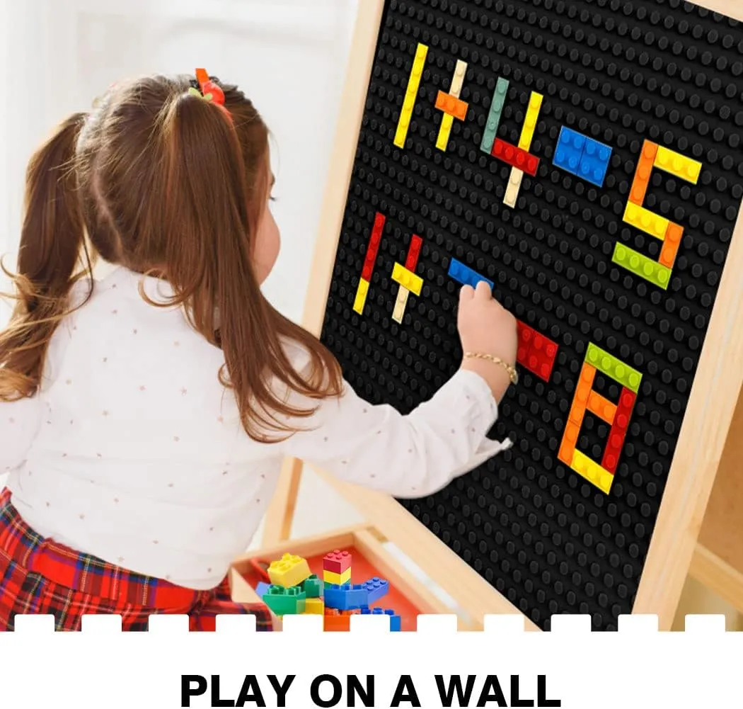 8 Pack Peel-and-Stick Building Baseplates, 10”x10” Classic Building Boards - 100% Compatible with All Major Brands of Toy Building Sets, Sturdy Stacking Play Table Top, Black