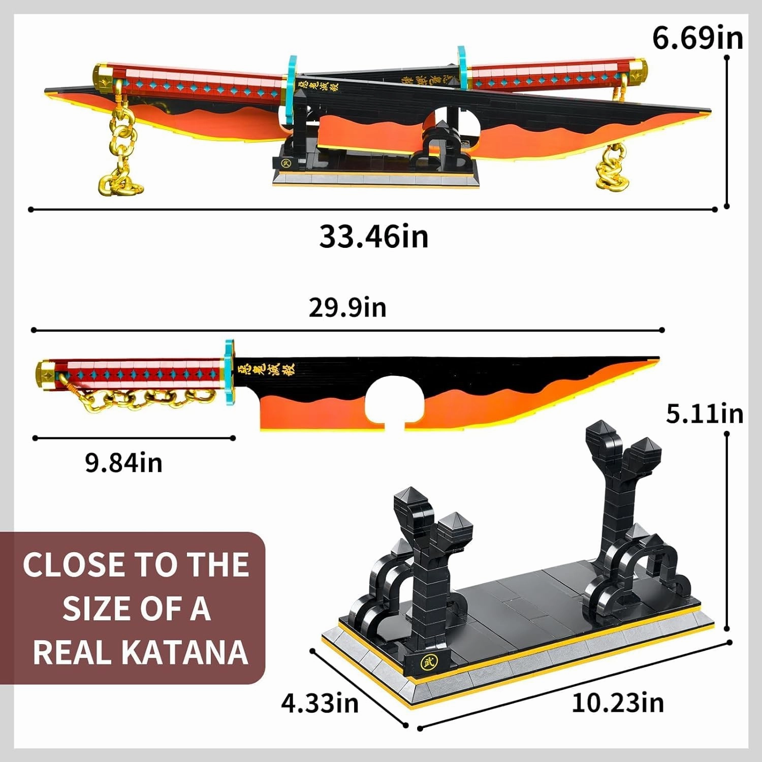 82.6in Demon Slayer Swords Building Set,Tengen Uzui Demon Slayer Sword Building Block with Stand Model Kits Katana Toy,Creative Gifts for Demon Slayer Fan Adults and Kids Boys 8-14 (1478 PCS)
