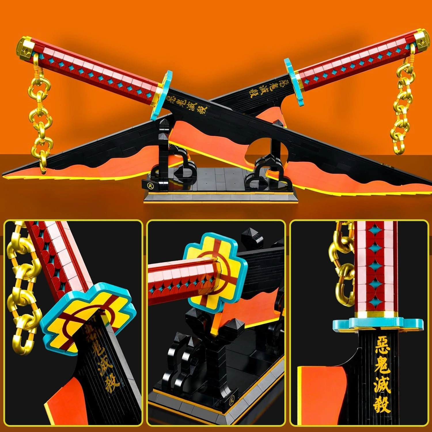 82.6in Demon Slayer Swords Building Set,Tengen Uzui Demon Slayer Sword Building Block with Stand Model Kits Katana Toy,Creative Gifts for Demon Slayer Fan Adults and Kids Boys 8-14 (1478 PCS)