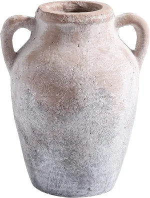 8.46" Rustic Ceramic Vase with Dual Handles - Distressed Brown Farmhouse Pot Handmade for Flowers,Candleholder,Table Decor,Kitchen Storage (Vintage Crackle Glaze Artisan Jug)