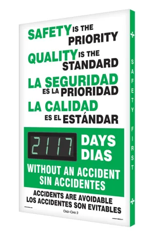AccuformNMC Digi-Day Spanish Bilingual Electronic Safety Scoreboard SBSCK117, Track Days We Worked Without A Lost Time Accident, Aluminum 28”L x 20”W x 1”D, Bright LED Display with Remote, Made in USA