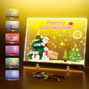 Acrylic Dry Erase Board with Light, 13.7"X10" 6-Color Neon Glow Memo LED Light-Up Message Note Board with Stand as Night Light for Room/Store/Office/Festival/Gift, Touch Control, 7 Markers