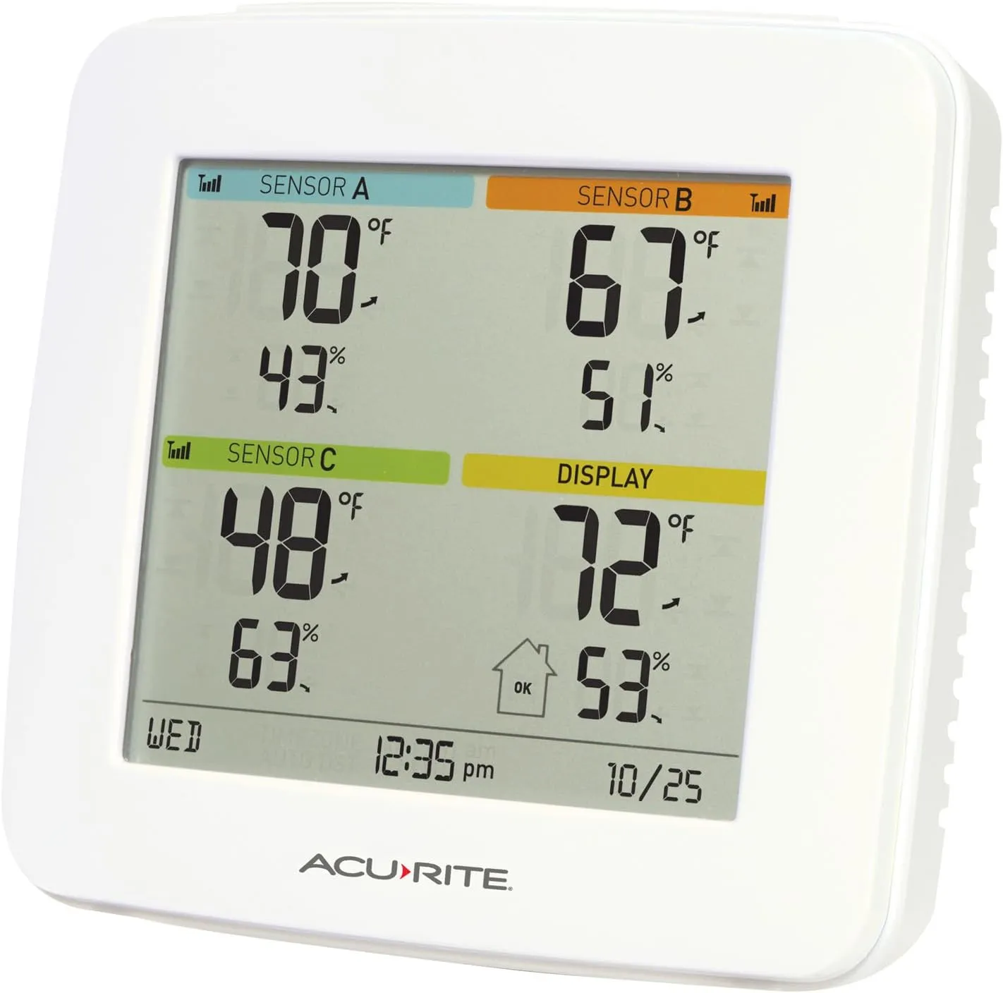 AcuRite 01094M Temperature & Humidity Station with 3 Indoor/Outdoor Sensors, White