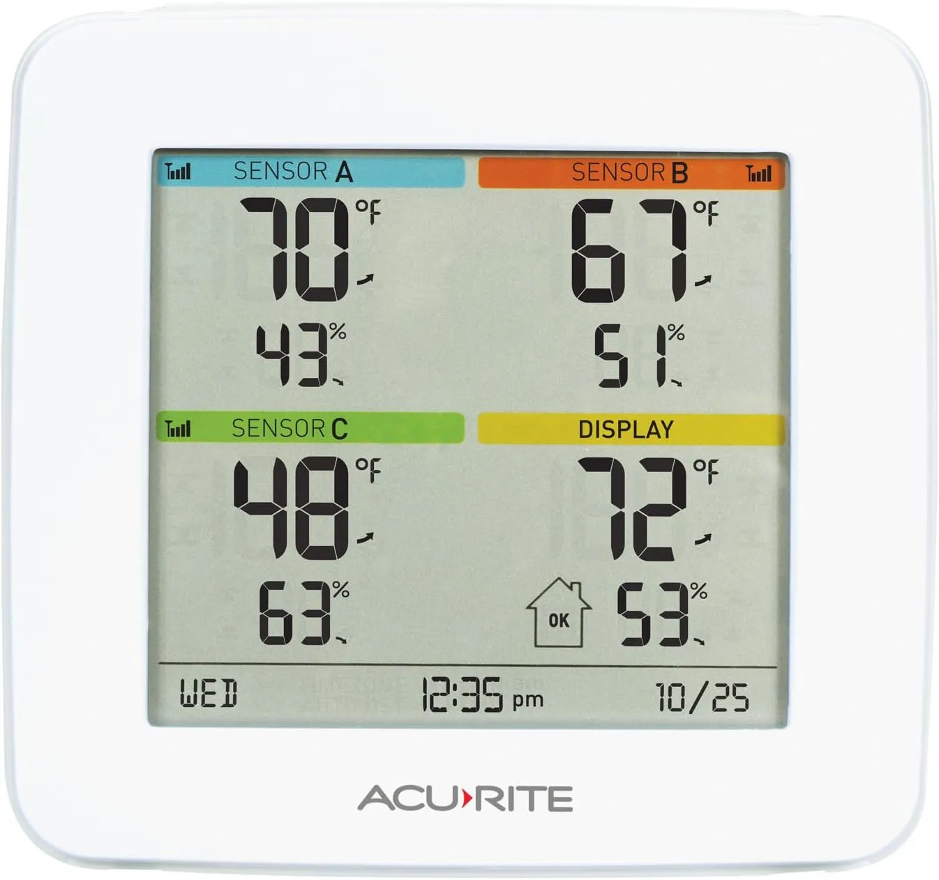 AcuRite 01094M Temperature & Humidity Station with 3 Indoor/Outdoor Sensors, White