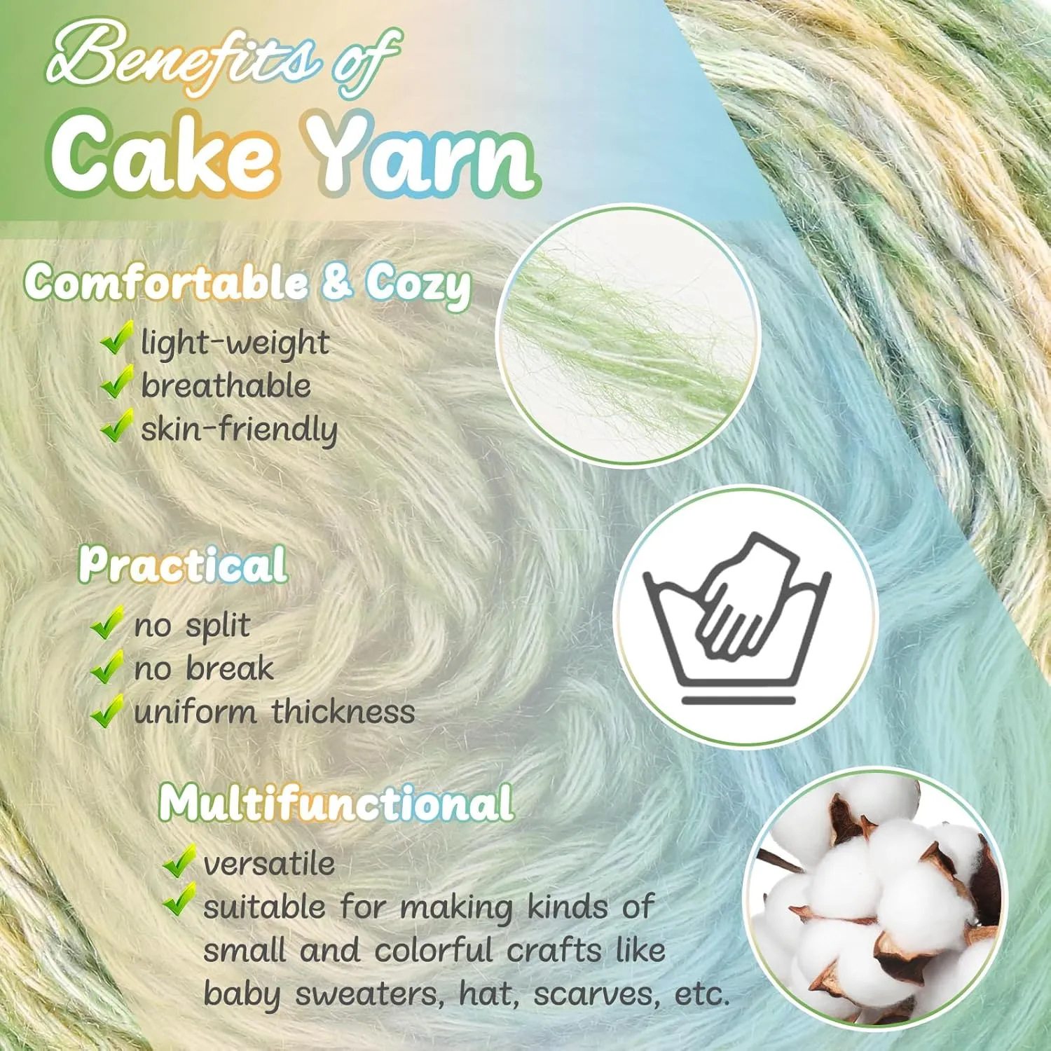 Aeelike Gradient Yarn for Crocheting, 3 Skeins Cake Yarn 100g (3.52 oz) 245m (267 Yards), Super Soft Ombré Yarns Cake Gradient Cake Yarn for Making Colorful Crafts, Green Gradient