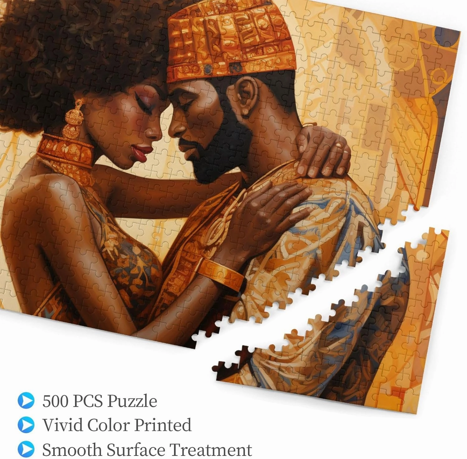 African Black Couple Jigsaw Puzzles for Adults 500 Pieces Puzzle Fun Family Game Oil Painting Teenagers Toy Educational Intellectual Decompressing （1 Plastic Box