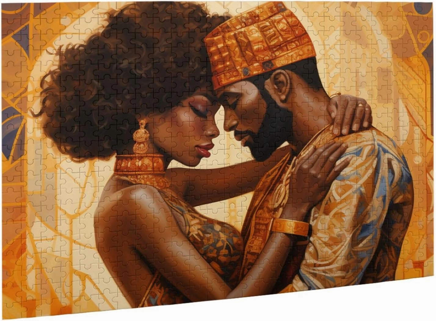 African Black Couple Jigsaw Puzzles for Adults 500 Pieces Puzzle Fun Family Game Oil Painting Teenagers Toy Educational Intellectual Decompressing （1 Plastic Box