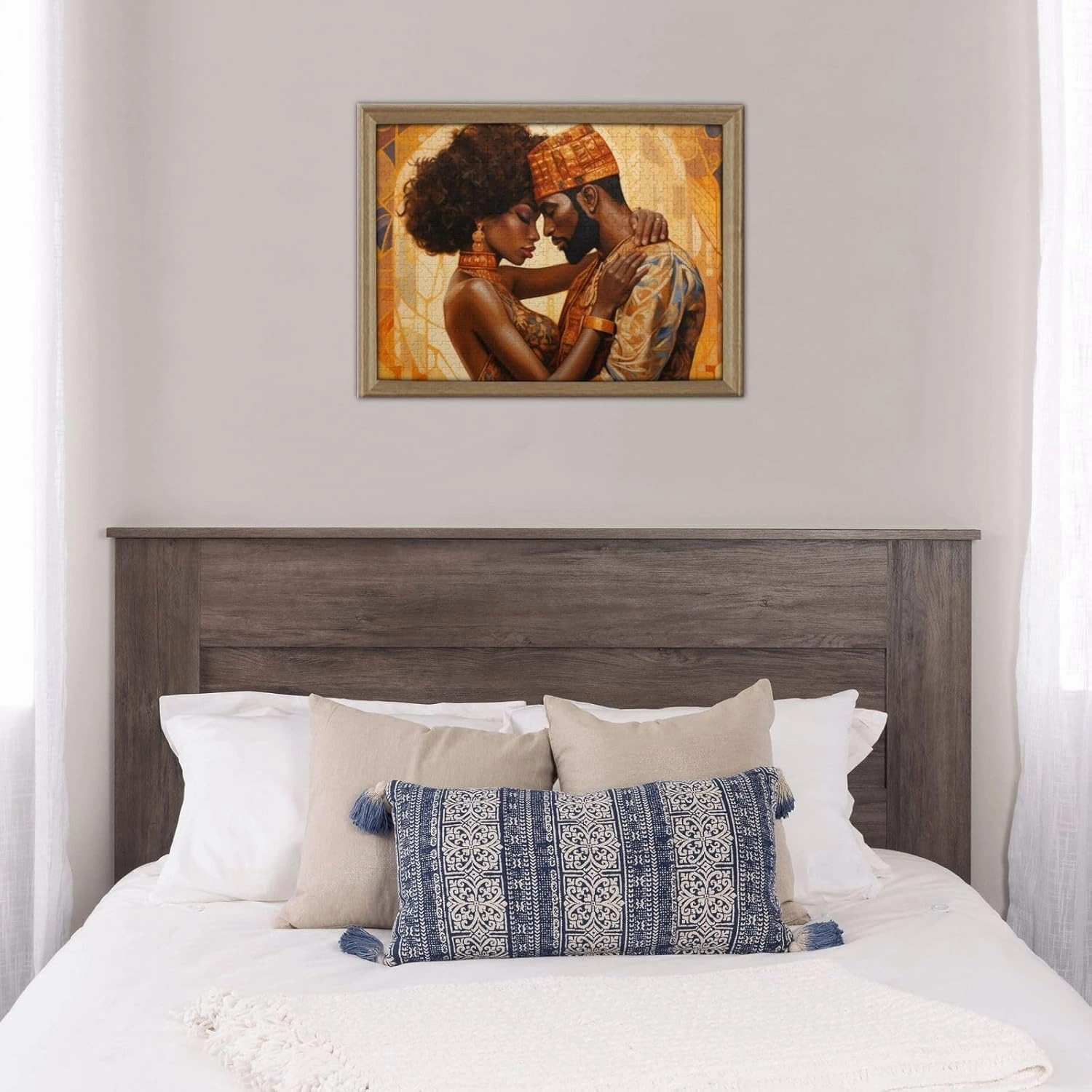 African Black Couple Jigsaw Puzzles for Adults 500 Pieces Puzzle Fun Family Game Oil Painting Teenagers Toy Educational Intellectual Decompressing （1 Plastic Box