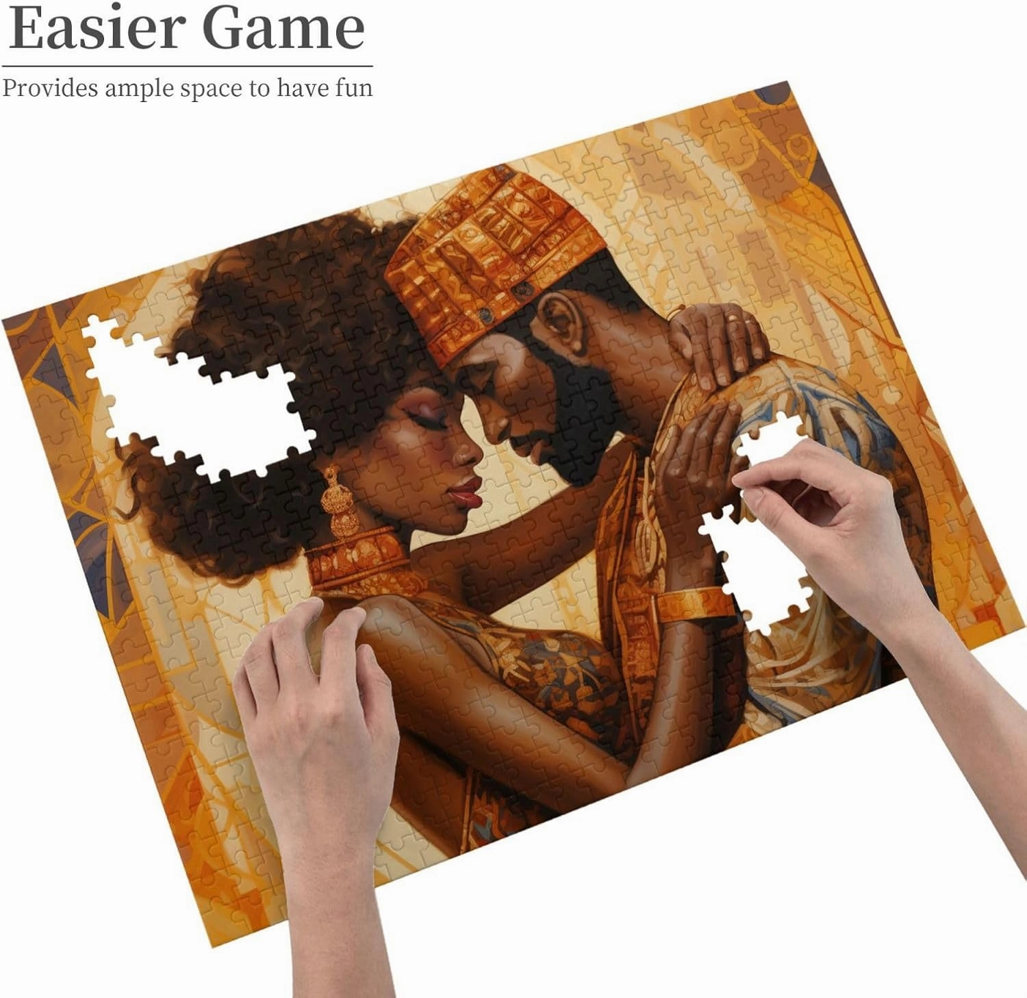 African Black Couple Jigsaw Puzzles for Adults 500 Pieces Puzzle Fun Family Game Oil Painting Teenagers Toy Educational Intellectual Decompressing （1 Plastic Box