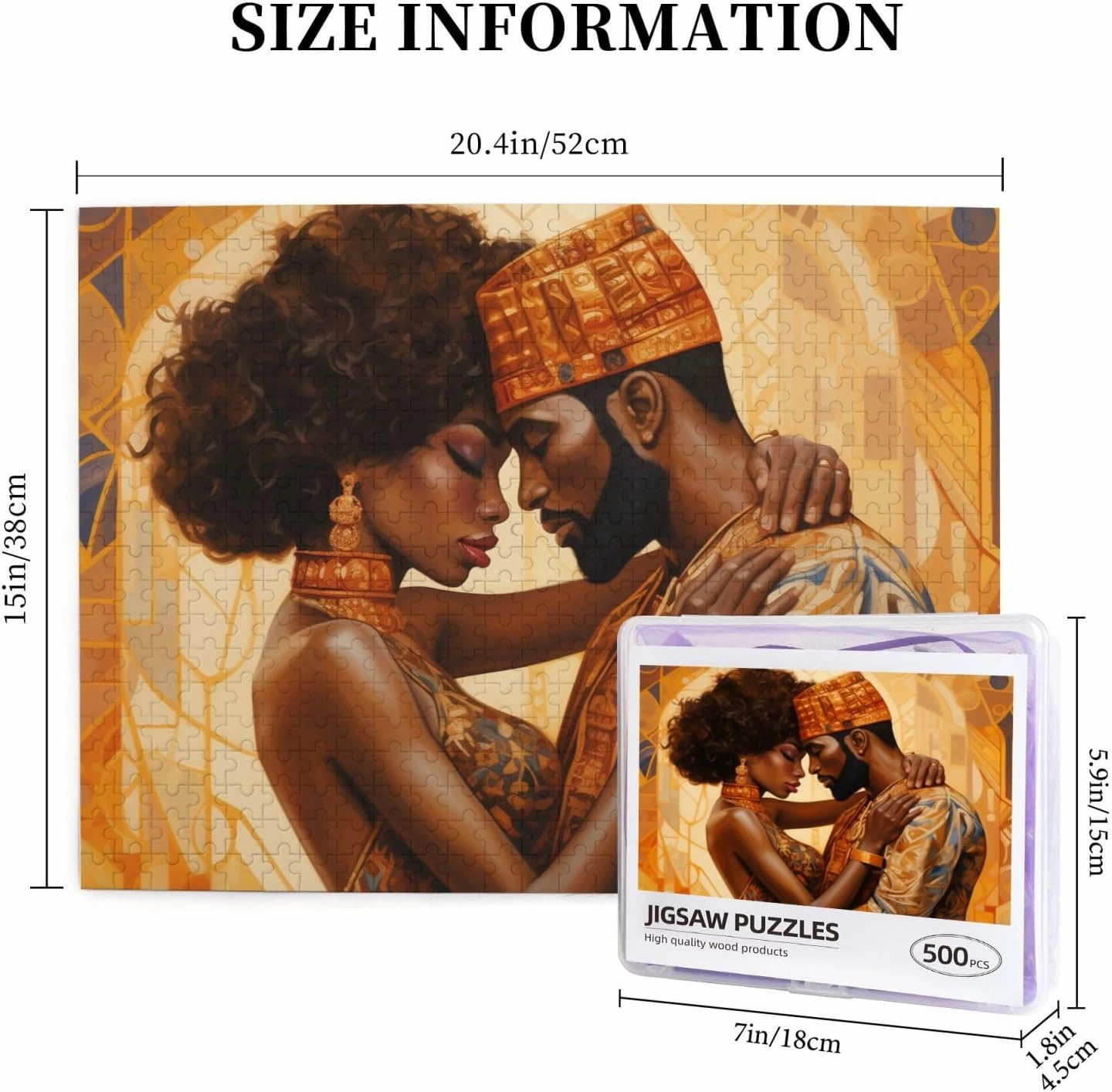 African Black Couple Jigsaw Puzzles for Adults 500 Pieces Puzzle Fun Family Game Oil Painting Teenagers Toy Educational Intellectual Decompressing （1 Plastic Box
