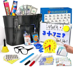 Alritz Pretend Play Teacher Set Classroom Learning Education Includes Reusable White Board Bell Clock and More, Be Teacher Student, for Boys Girls 5 6 7 8 9 10 11 12  Years Old