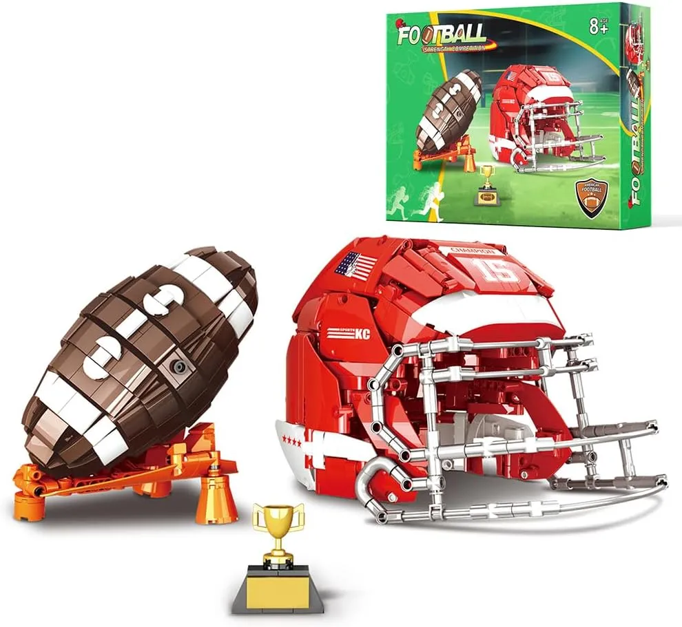 American Football Helmet Building Blocks Set（1038Pcs） Sports Bricks Toy Fans STEM Technic Kit Ideals for Kids Adults Creative Home Décor Gifts for Sports Fans and Players