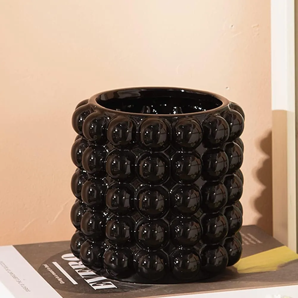 Anding Black Clay Vase with Pampas Grass Design for Boho Home Decor (A9902S)