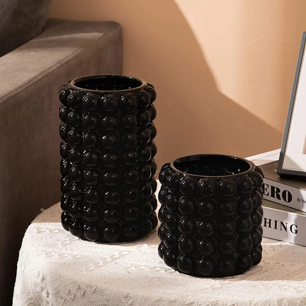 Anding Black Clay Vase with Pampas Grass Design for Boho Home Decor (A9902S)