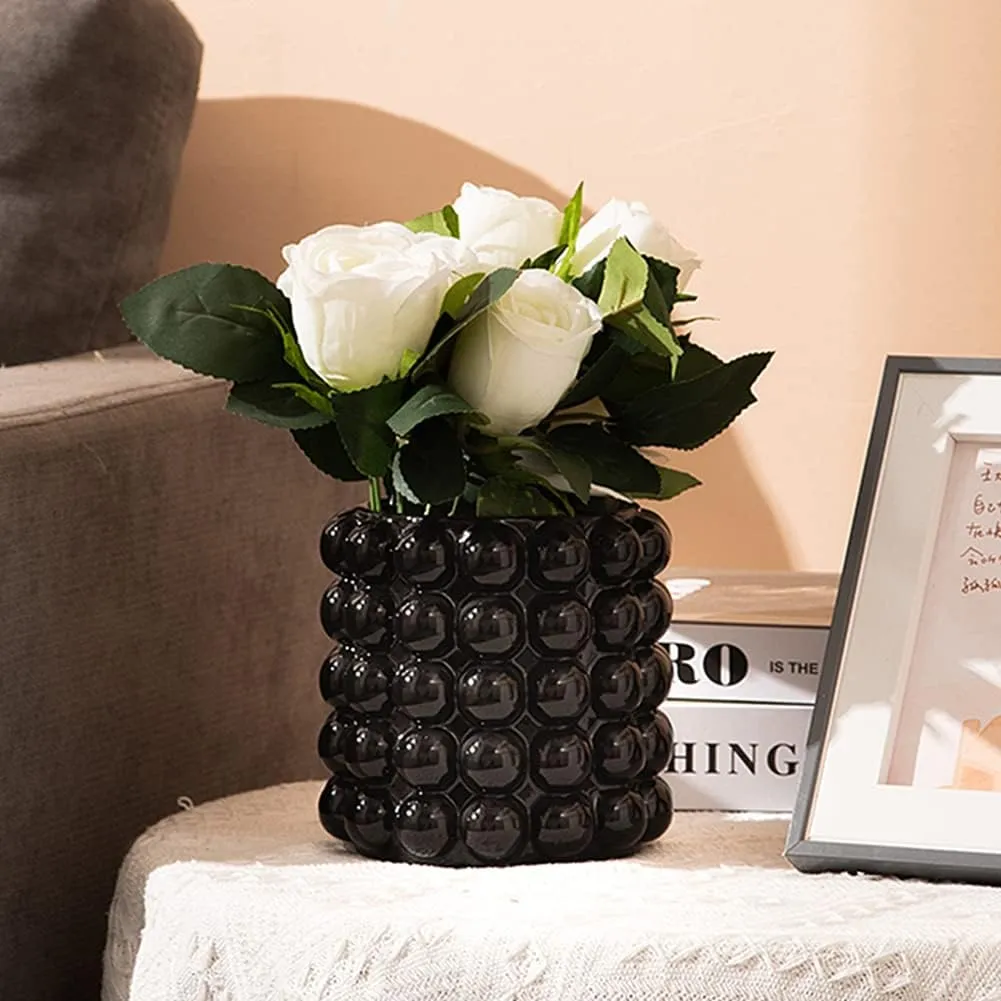 Anding Black Clay Vase with Pampas Grass Design for Boho Home Decor (A9902S)