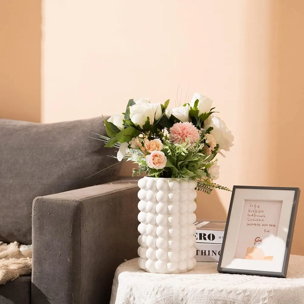 Anding White Ceramic Vase - Modern Boho Decor, Pampas Grass, Big Clay Flowerpot