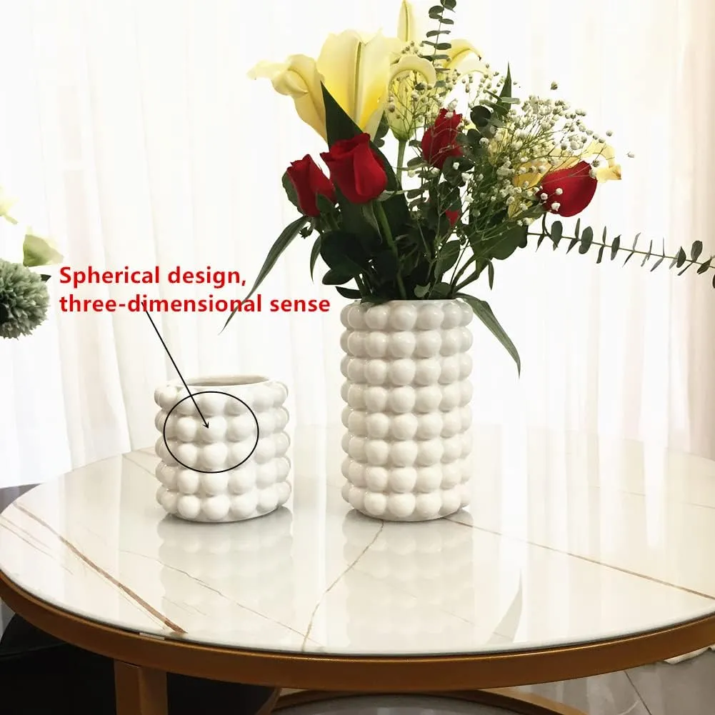 Anding White Ceramic Vase - Modern Boho Decor, Pampas Grass, Big Clay Flowerpot