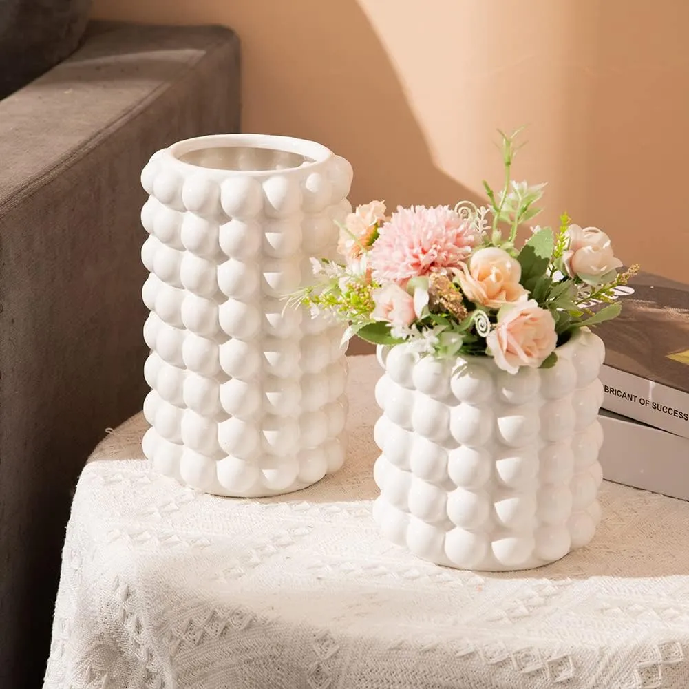 Anding White Ceramic Vase - Modern Boho Decor, Pampas Grass, Big Clay Flowerpot