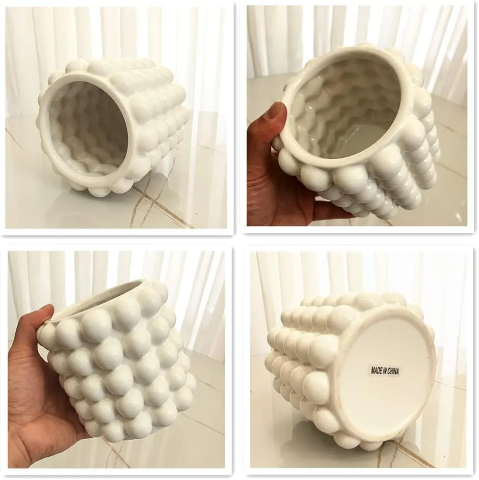 Anding White Ceramic Vase - Modern Boho Decor, Pampas Grass, Big Clay Flowerpot