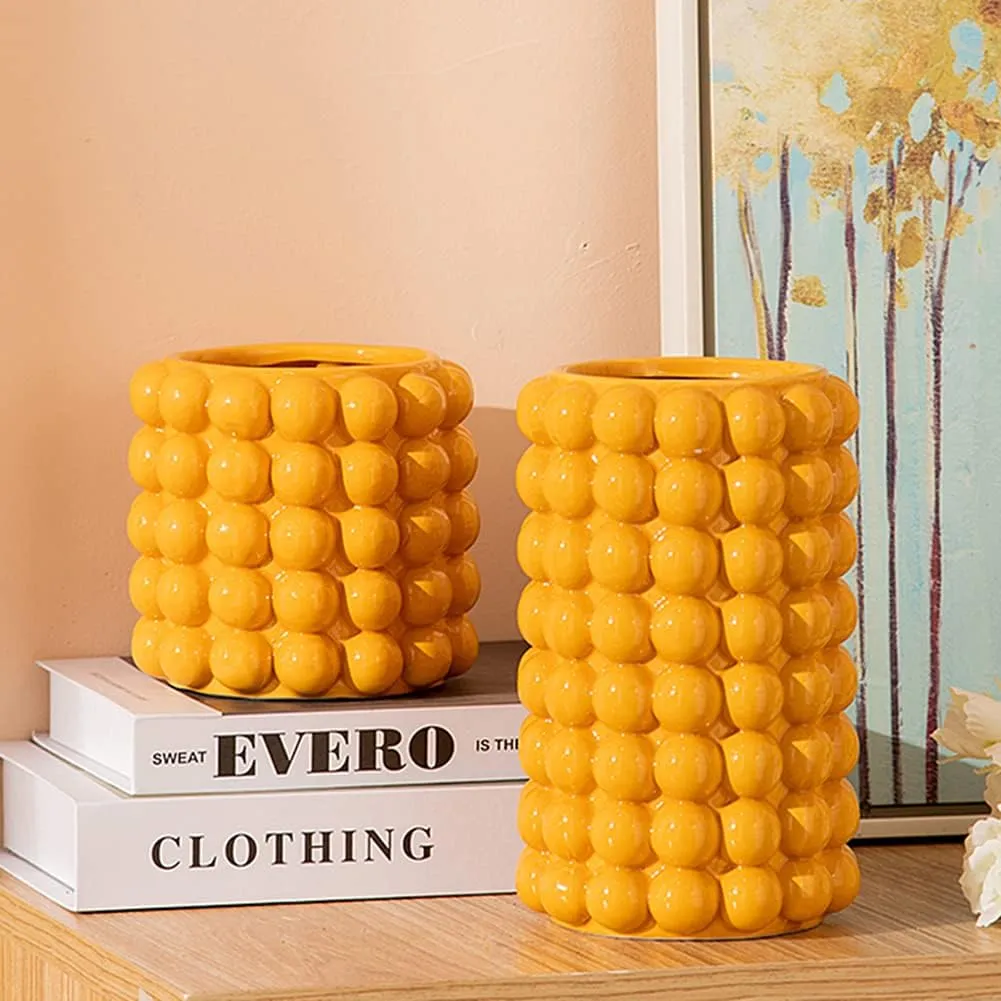 Anding Yellow Clay Vase for Home Decor - Pampas Grass & Boho Style - Modern Decorative Vase (A9922 Small Yellow)