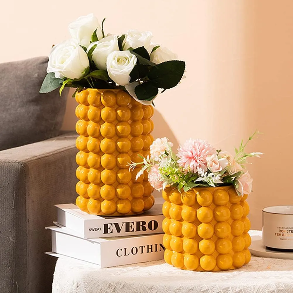 Anding Yellow Clay Vase for Home Decor - Pampas Grass & Boho Style - Modern Decorative Vase (A9922 Small Yellow)
