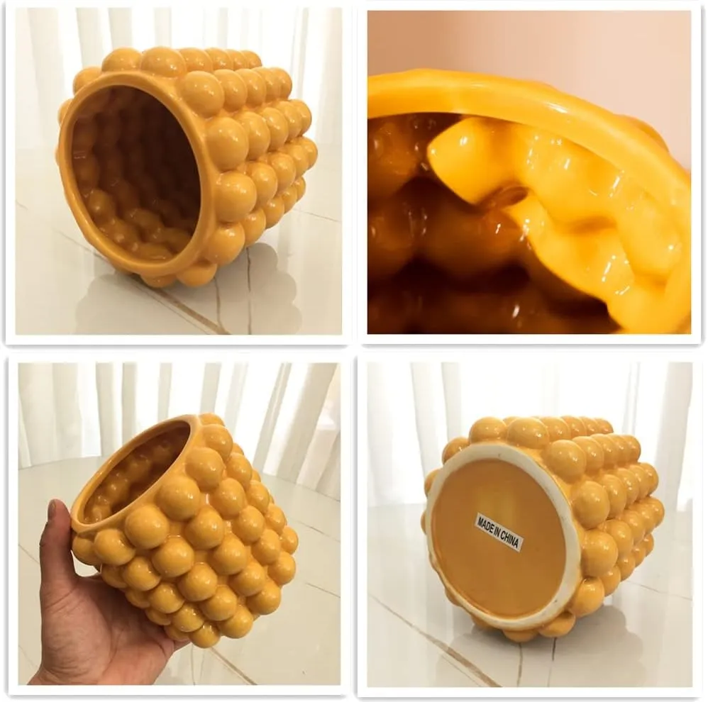 Anding Yellow Clay Vase for Home Decor - Pampas Grass & Boho Style - Modern Decorative Vase (A9922 Small Yellow)