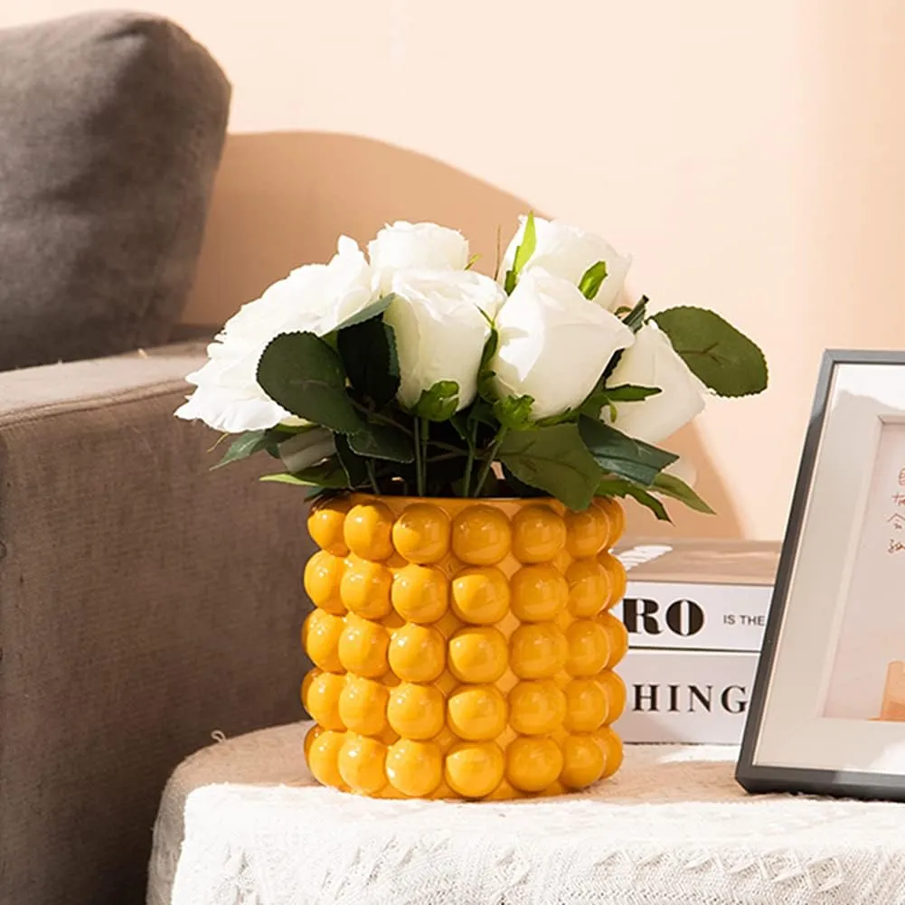 Anding Yellow Clay Vase for Home Decor - Pampas Grass & Boho Style - Modern Decorative Vase (A9922 Small Yellow)