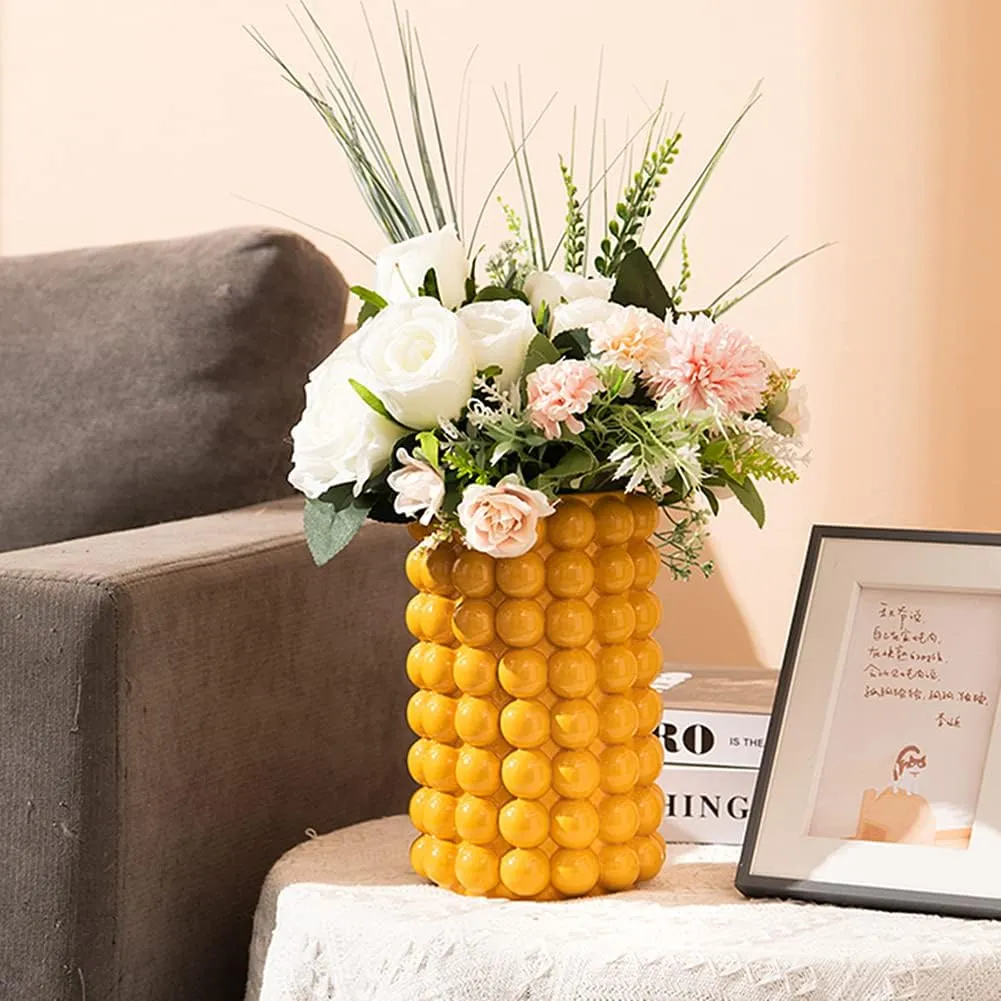 Anding Yellow Vase - Large Pampas Grass Boho Clay Vase for Home Decor