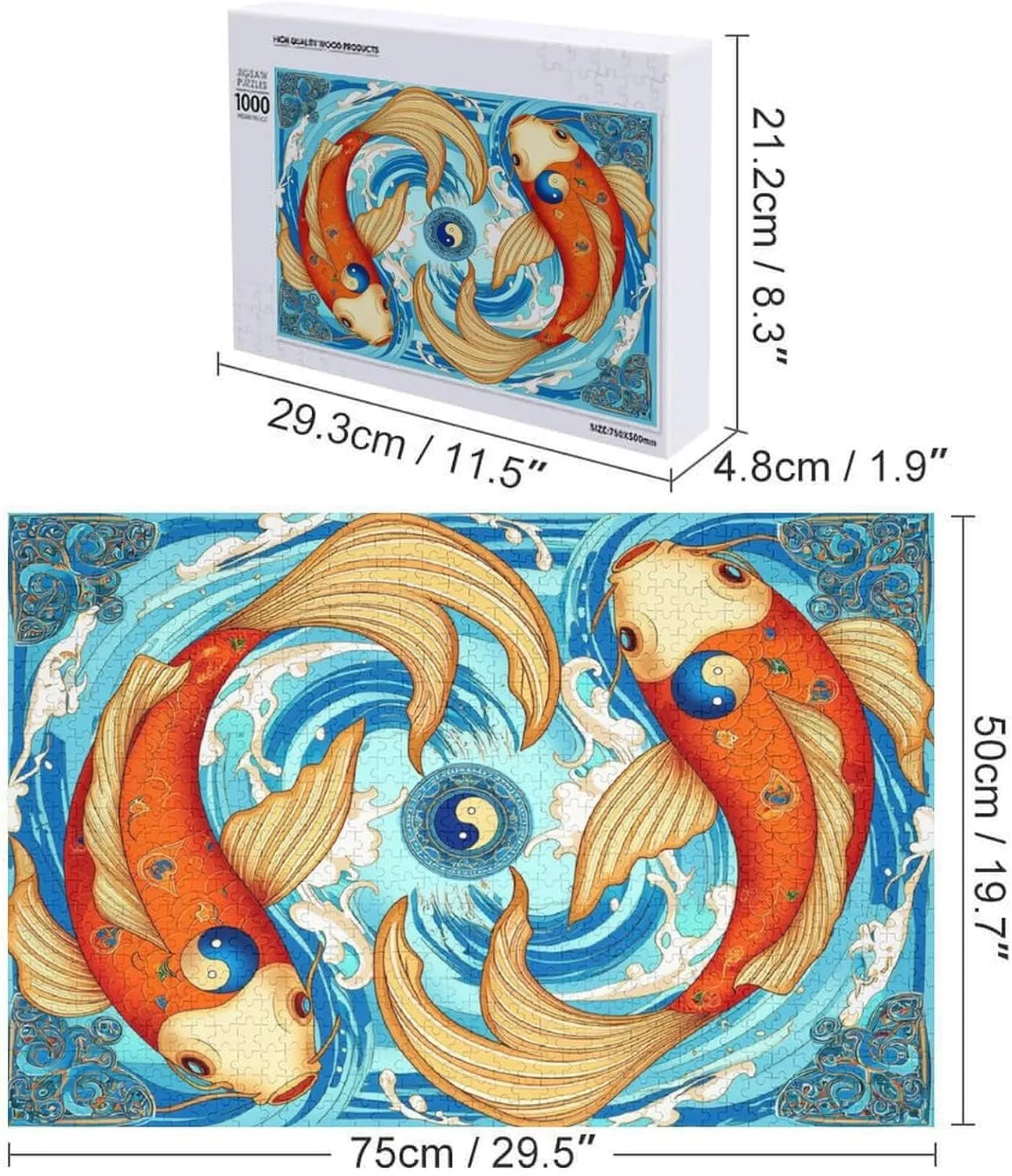 Animal Theme Puzzle - Yin Yang Fish - 1000 Piece Jigsaw Puzzle for Adults - Animal Pet Lover Challenging Puzzles for Friends Family Activity Game Nights Gifts