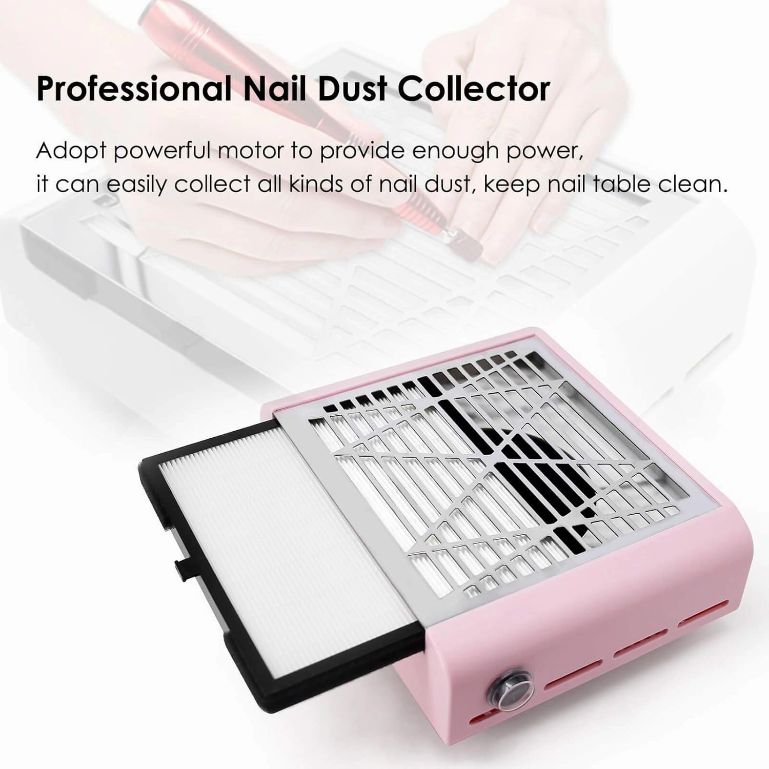 AONOLOVO Nail Dust Collector Machine, Upgraded Powerful Nail Vacuum Suction Fan Dust Extractor Manicure Tool for Acrylic Nail Poly Nail Extension Gel Removal, Pink