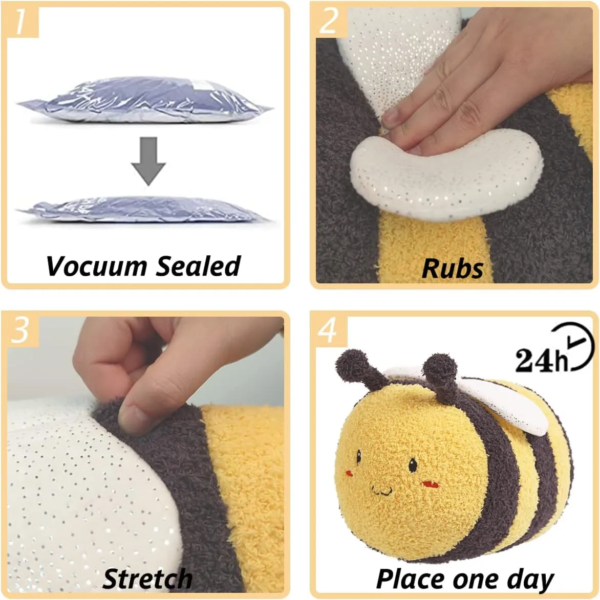 ARELUX 14in Soft Bee Stuffed Animal Plush Toy Cute Fuzzy Bumblebee Plushies Doll Realistic Cartoon Honeybee Anime Pillow Room Decor Birthday for Kids Friends Boys Girls