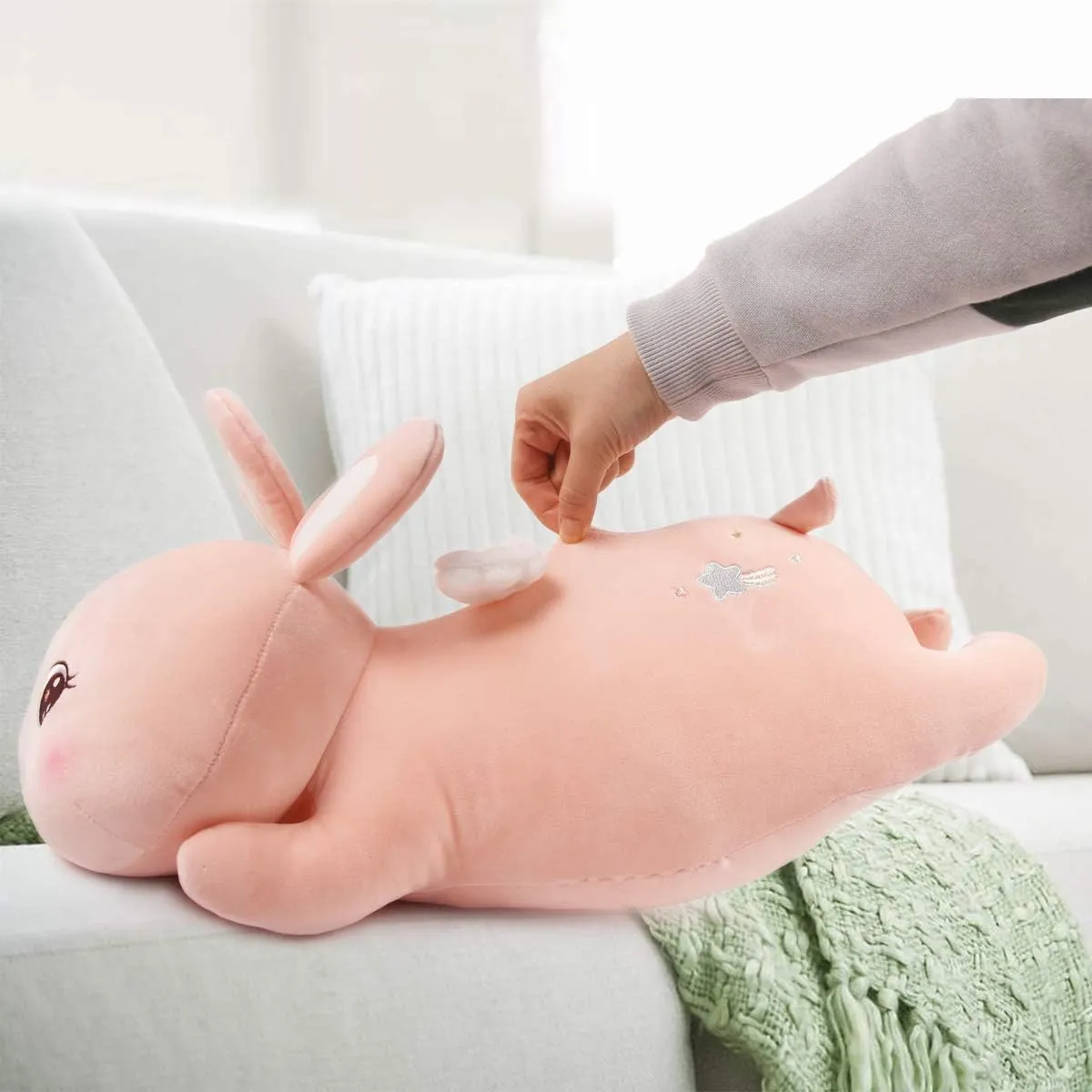 ARELUX 21.7" Pink Stuffed Animal Pillow,Easter Bunny Plush Soft Hugging Toys,Cute Rabbit Doll Throw Pillow with Wings, Gifts for Girls Kids Birthday
