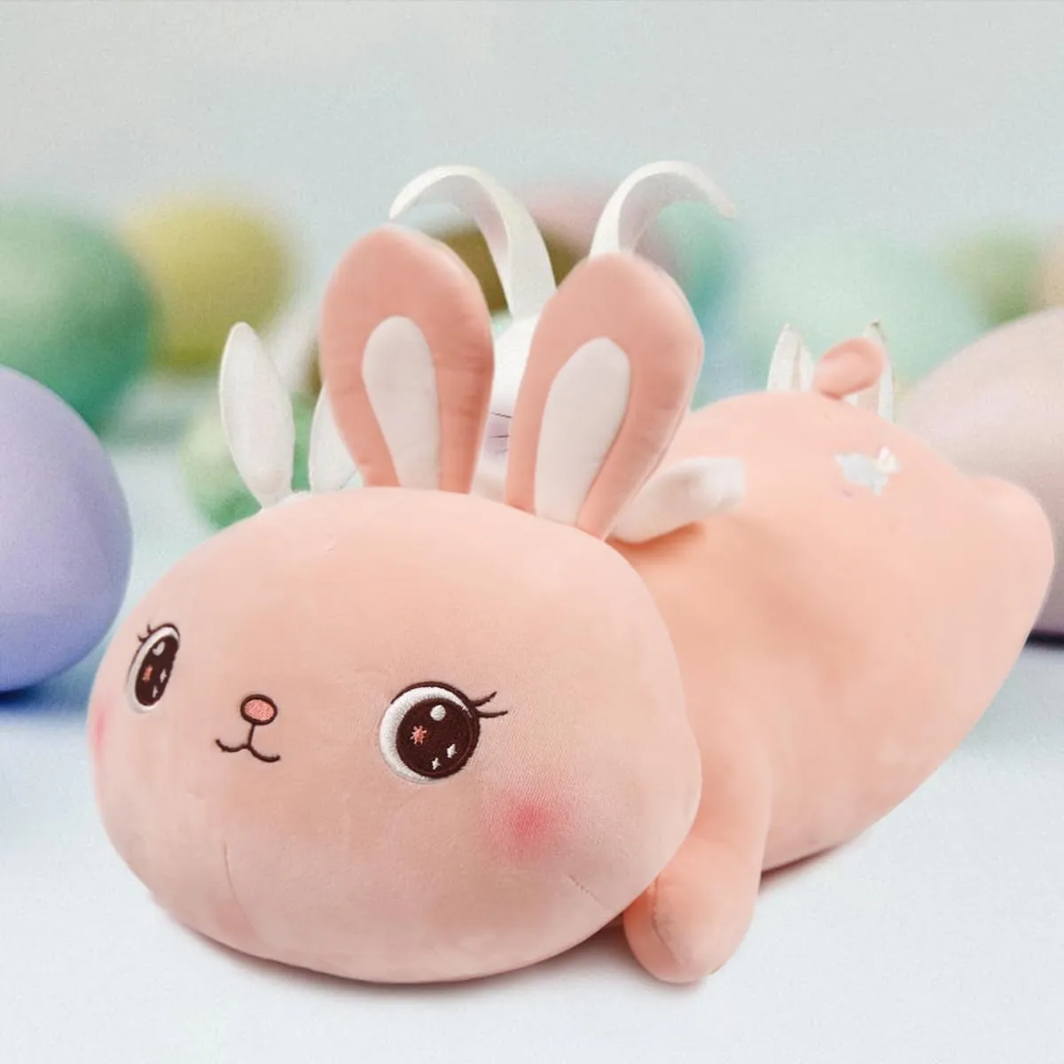 ARELUX 21.7" Pink Stuffed Animal Pillow,Easter Bunny Plush Soft Hugging Toys,Cute Rabbit Doll Throw Pillow with Wings, Gifts for Girls Kids Birthday