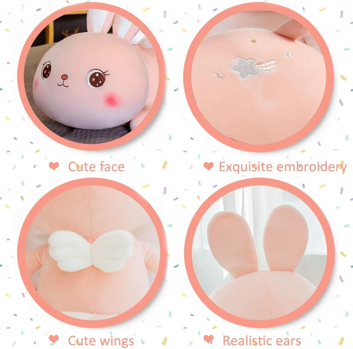 ARELUX 21.7" Pink Stuffed Animal Pillow,Easter Bunny Plush Soft Hugging Toys,Cute Rabbit Doll Throw Pillow with Wings, Gifts for Girls Kids Birthday
