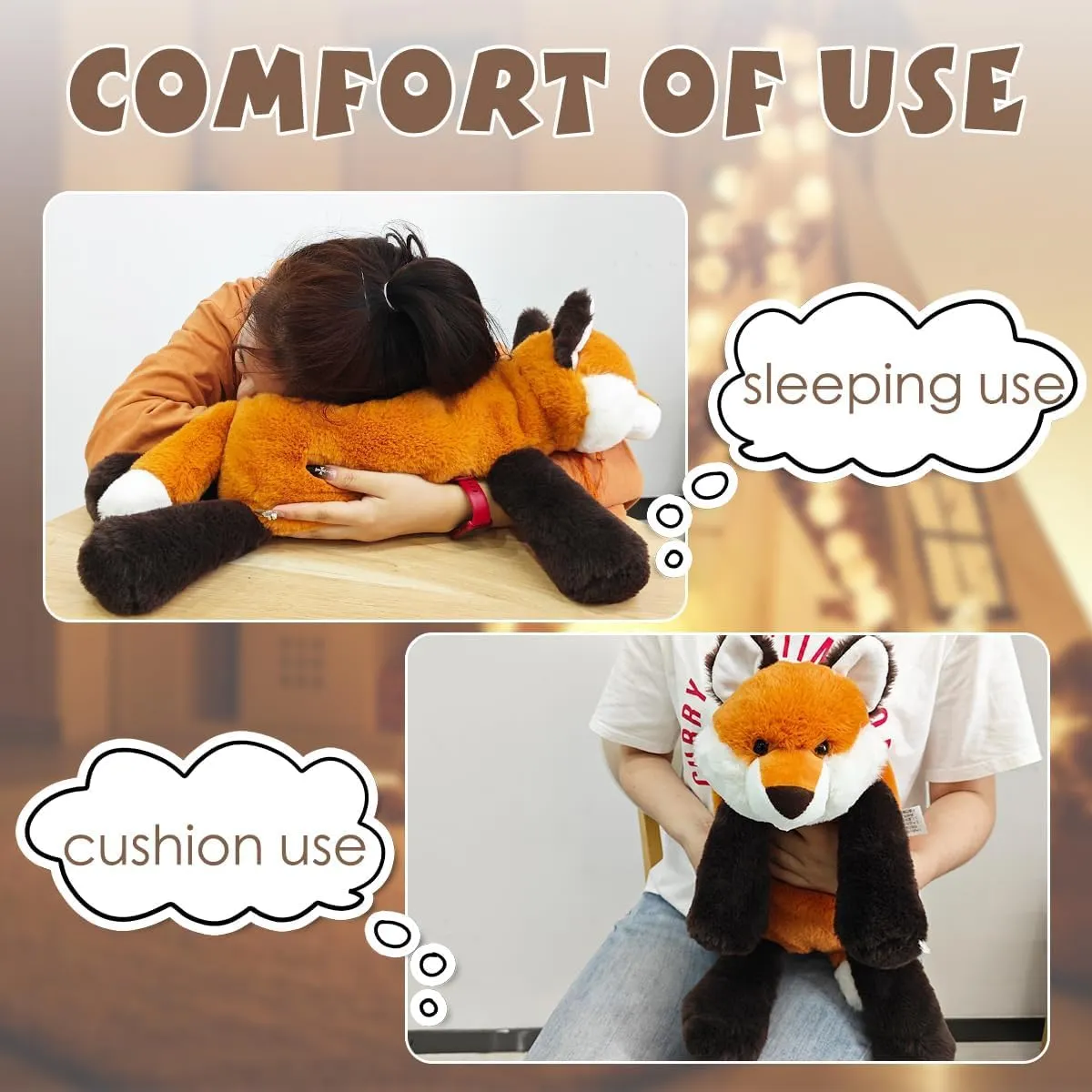 ARELUX Soft 22in Red Fox Stuffed Animals: Fox Plush Cute Cuddly Body Pillow Hug Sleeping Fluffy Wild Animal Toys Bed Decor Plushie Doll Friends Family Member