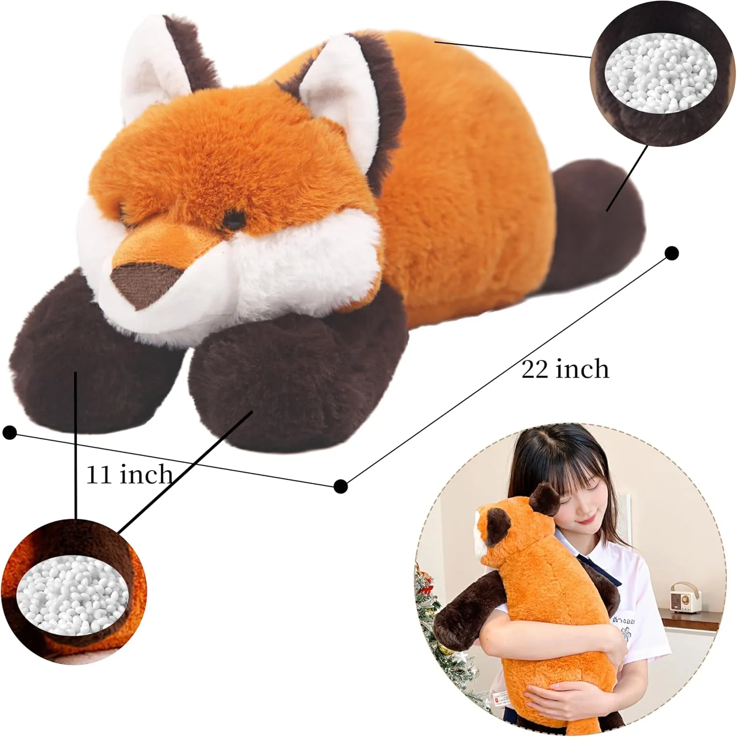 ARELUX Soft 22in Red Fox Stuffed Animals: Fox Plush Cute Cuddly Body Pillow Hug Sleeping Fluffy Wild Animal Toys Bed Decor Plushie Doll Friends Family Member